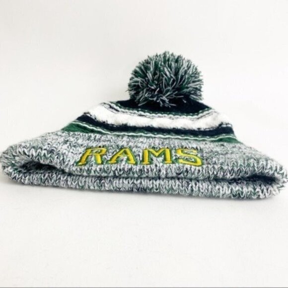 Sport-tek Winter knit Pom-Pom toboggan hat “rams” winter Sports Pom Pom Striped - Picture 2 of 7